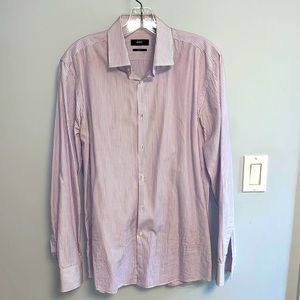 Hugo Boss men’s Long sleeve button down dress shirt with purple thin stripes